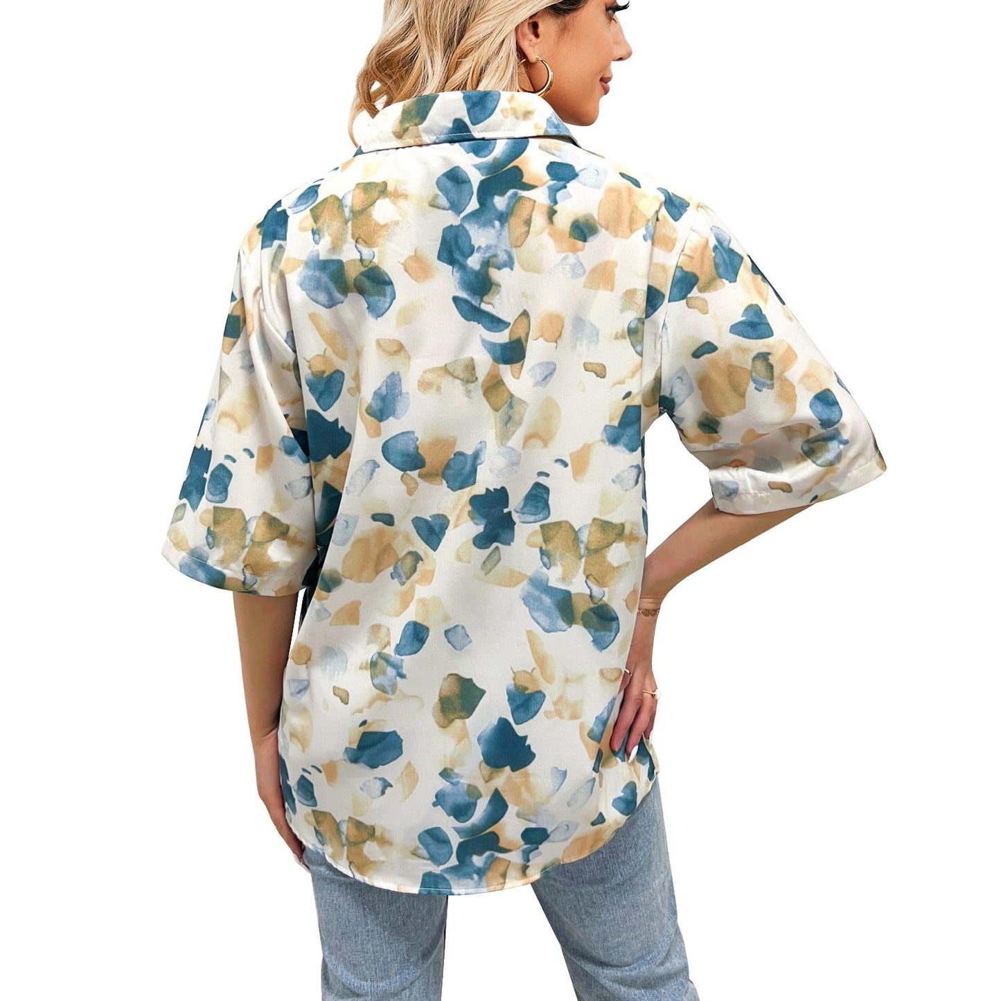 ’s Summer Printed Single Breasted Short Sleeve Top – Print Blouse