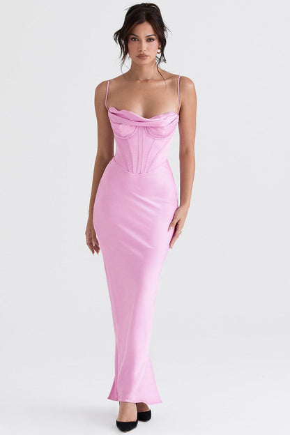 Satin Sleeveless Corset Midi Dress