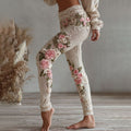 Comstylish Women's Vintage Pink Floral Art Cozy Knit Leggings