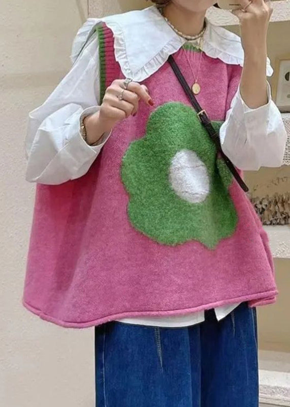 Italian Green O Neck Patchwork Knit Vest Sleeveless