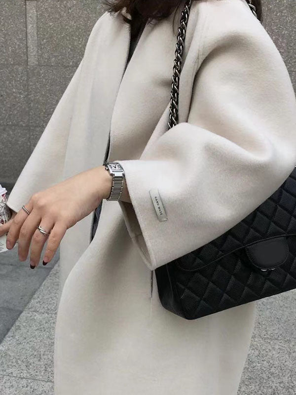 Long Sleeves Loose Color Collarless Woolen Coat