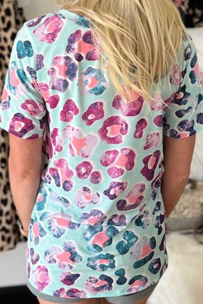 Print Patchwork V Neck T-shirts