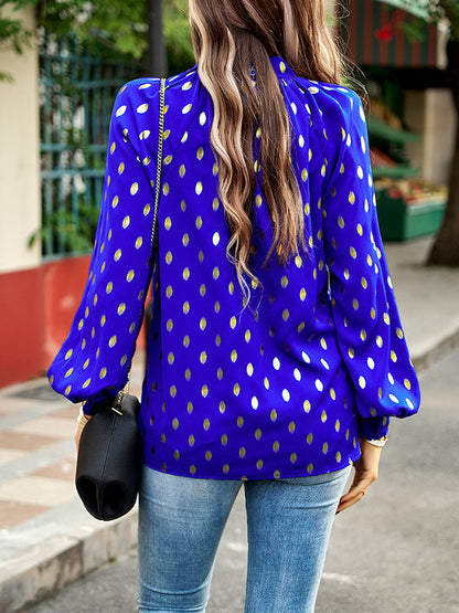 Long Sleeves Loose Bronzing Hollow Mock Neck Blouses&shirts Tops