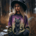 Halloween Black Cat Embroidered Vintage Cozy Knit Sweater artswardrobe