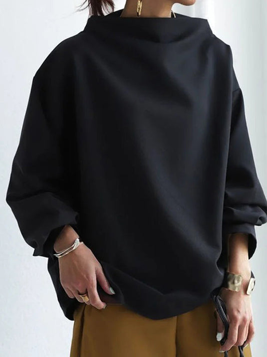 Color High-neck Long Sleeves T-shirt
