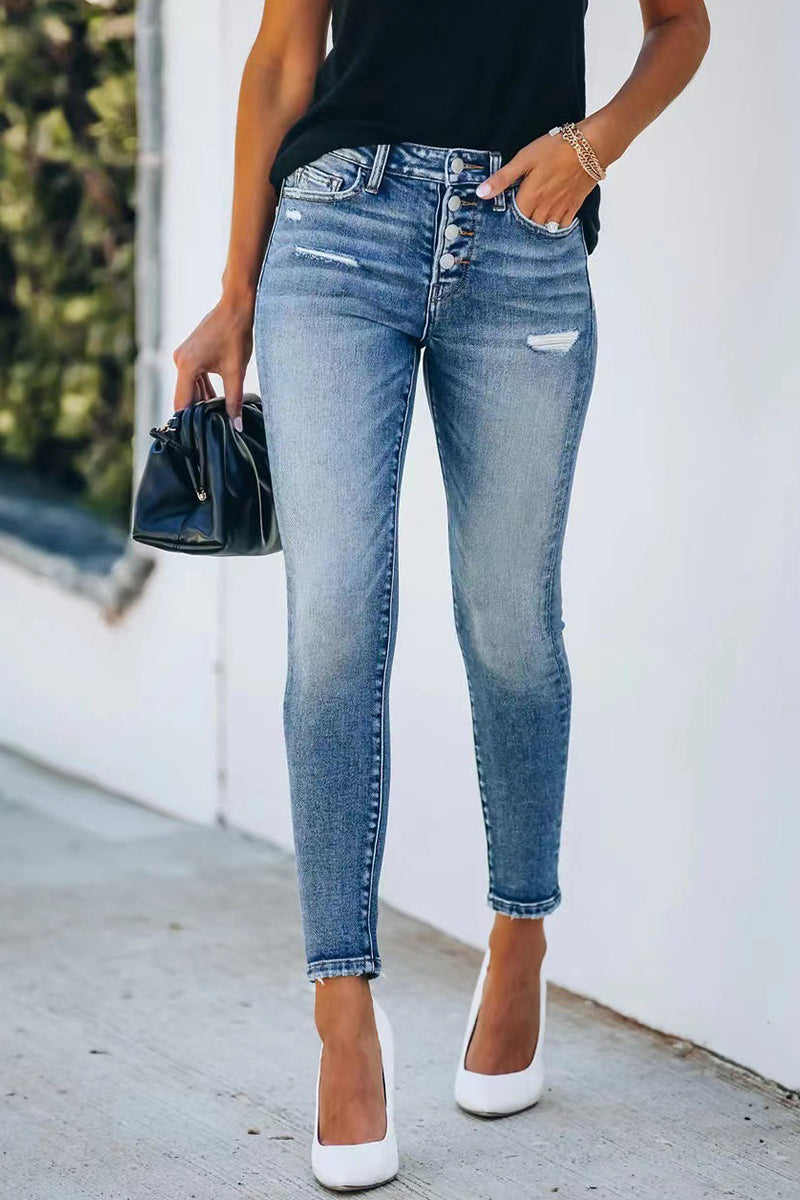 Street Buttons Color Denim Jeans