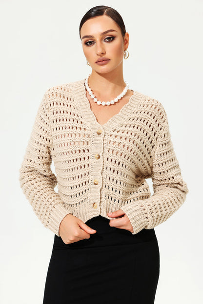 Woolen Long Sleeve V-neck Knit Cardigan