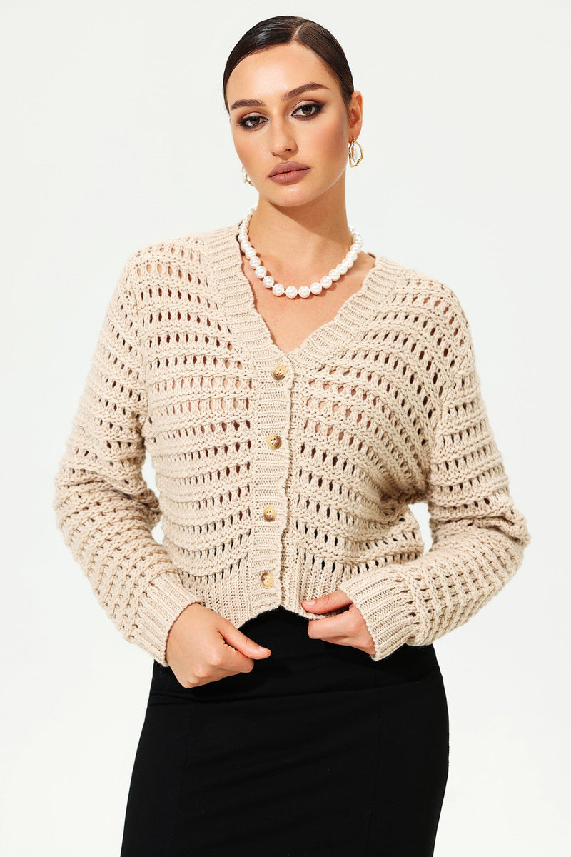 Woolen Long Sleeve V-neck Knit Cardigan