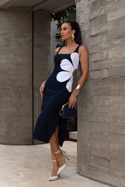 Ophelia Printed Cut-out Midi Dress