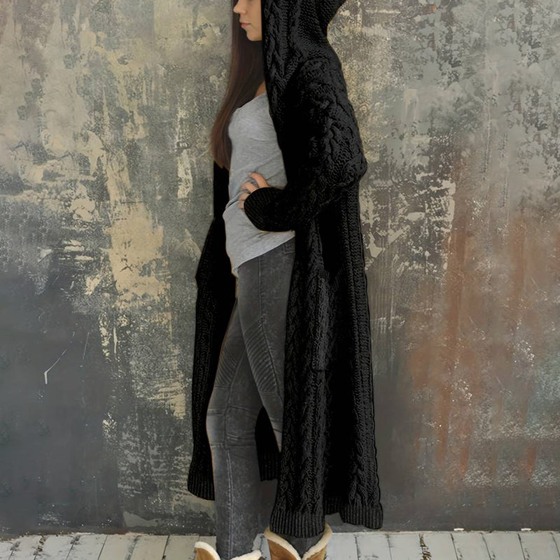 Women'S Solid Color Hooded Knitted Cardigan elevenforest