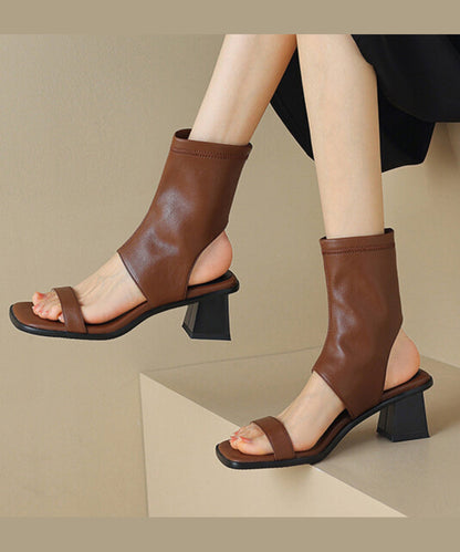 Hollow Out Chunky Sandals Black Cowhide Leather Oi077