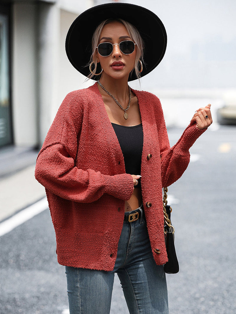 Autumn Winter Clothing V Neck Buttons Color Knitted Cardigan Coat Sweater