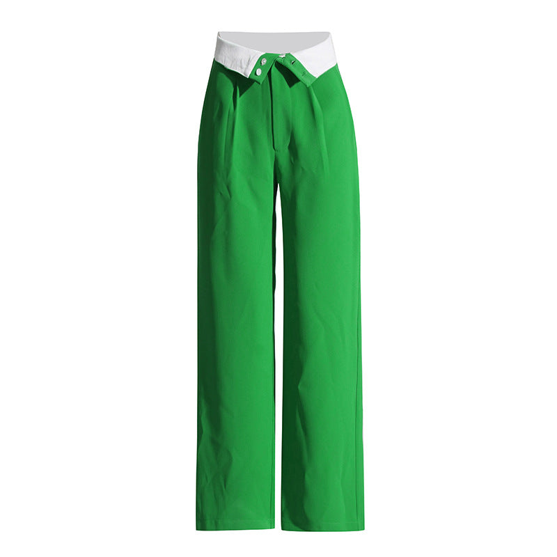 Autumn Short Blazer Flanging High Waist Straight Pants Suit Two Piece Set – Fall Outfit