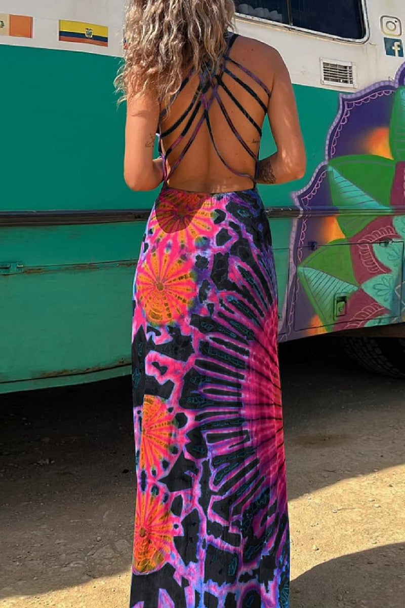 Print Backless U Neck Vest Dress Dresses