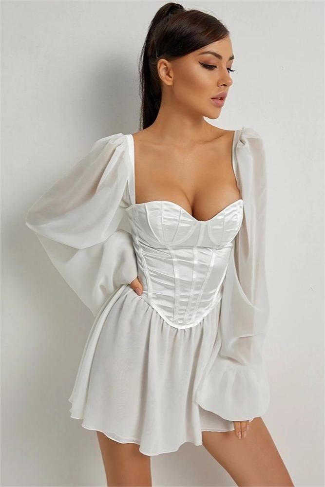Sweetheart Neck Long Sleeve Mini Dress
