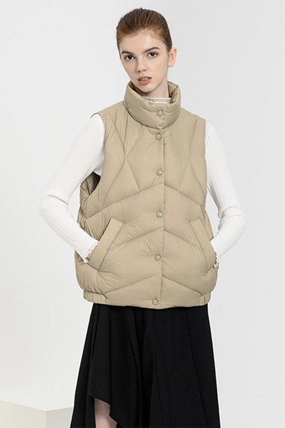 Daily Pocket Zipper White Duck Down Mandarin Collar Waistcoats(down Content 86%~90%)(3 Colors)