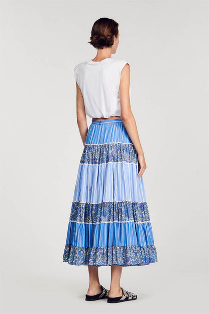 Mid Waist Stripe Lace Midi Skirt