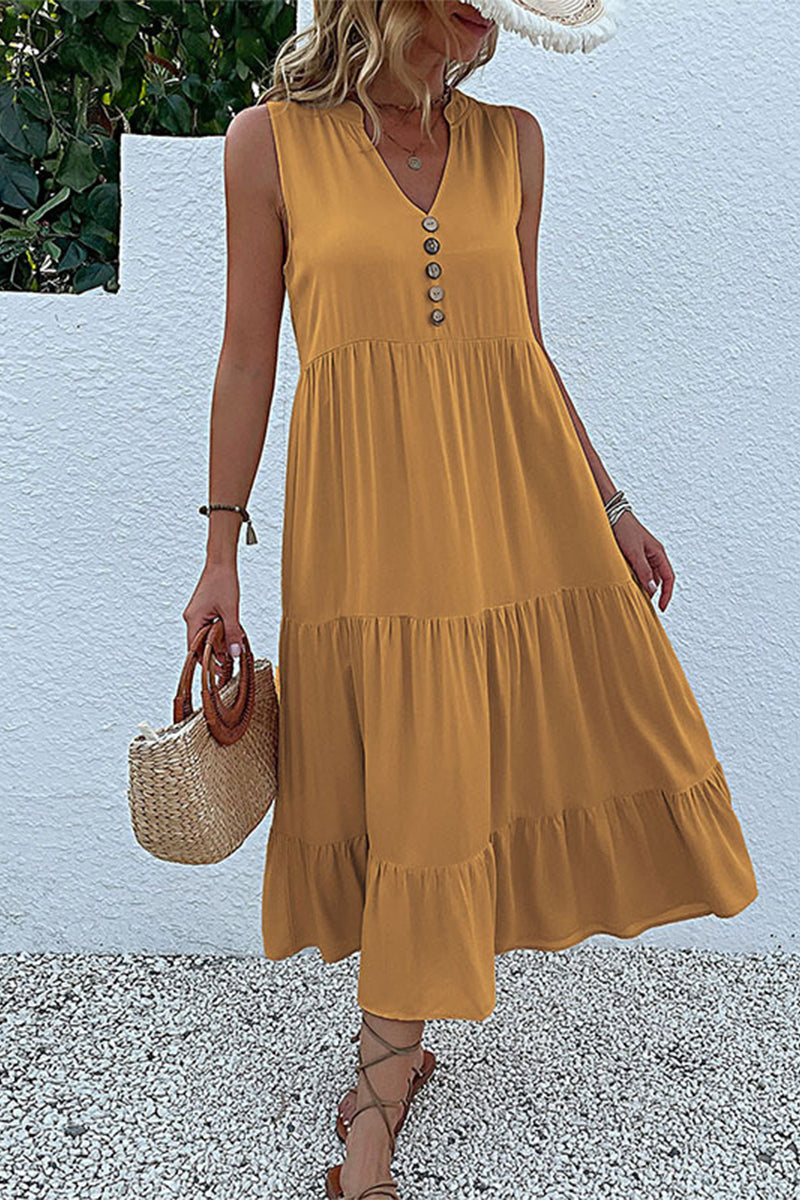 Simplicity Flounce V Neck Vest Dress Dresses