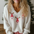 Women's Funny Christmas Winter Warm V-neck Top artswardrobe