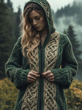 Women's Vintage Green Celtic Knot Knit Hoodie Cardigan elevenforest