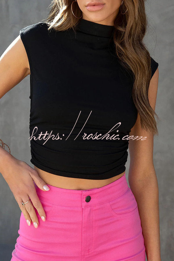 Tyra Mock Neck Gathered Sides Crop Top
