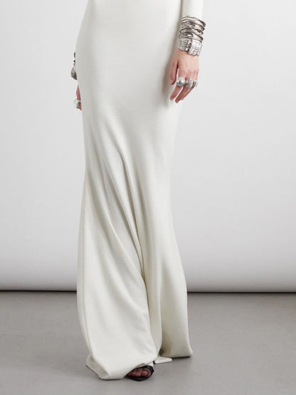 Long Sleeves Skinny Color High Neck Maxi Dresses