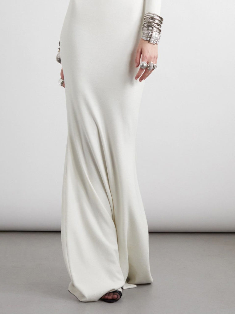 Long Sleeves Skinny Color High Neck Maxi Dresses