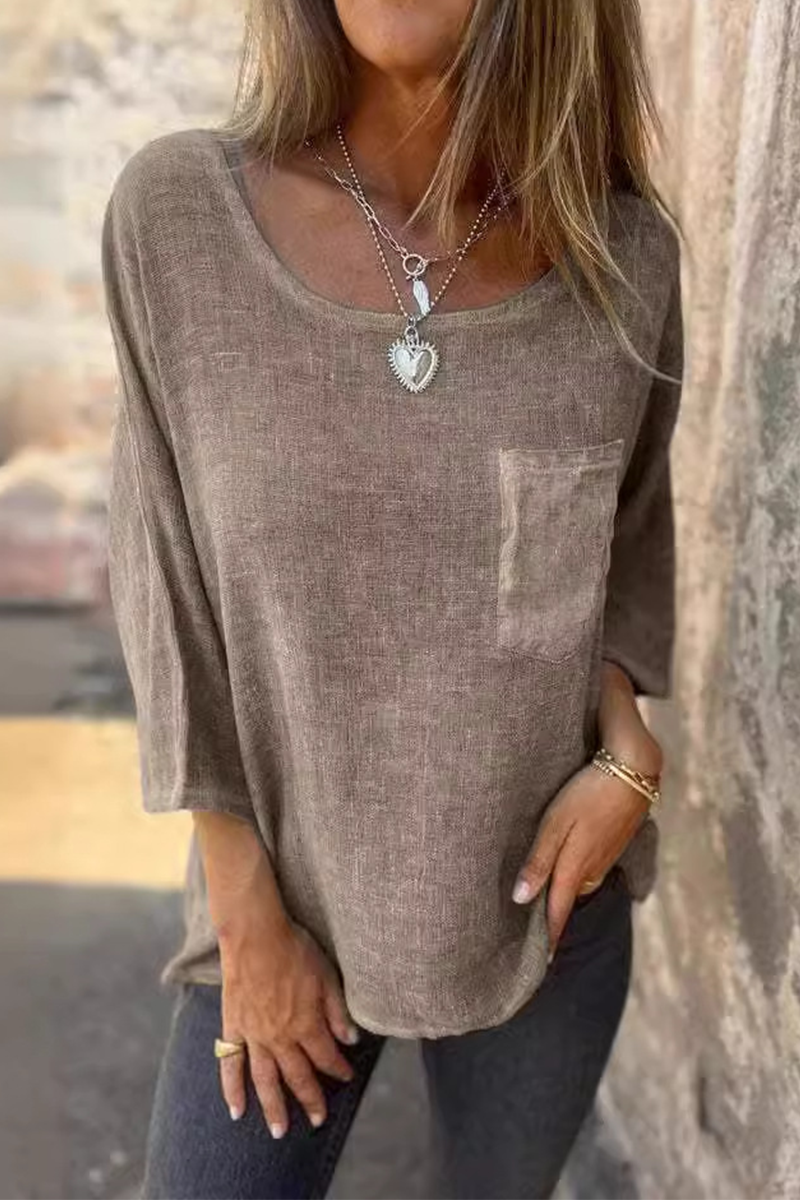 Color Pocket O Neck T-shirts(4 Colors)