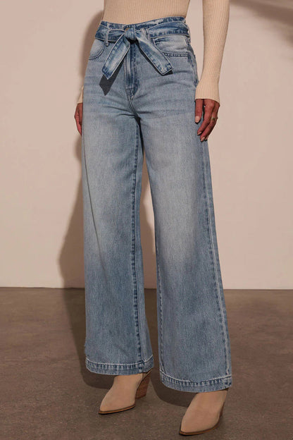 Gradient Color Distressed Lace Up High Waist Loose Denim Jeans