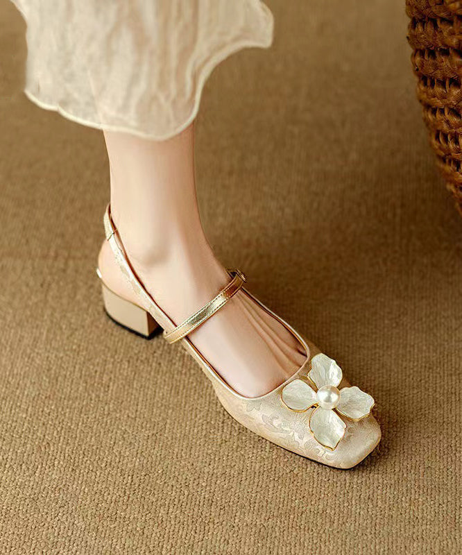 Green Chunky Chinese Style Buckle Strap Splicing Sandals Oi028