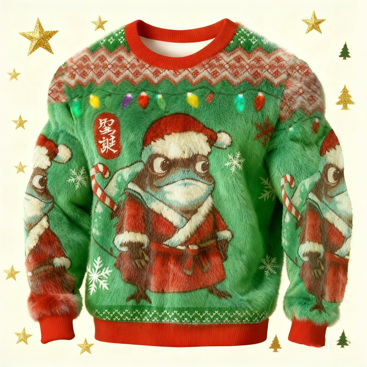 Comstylish Men's Funny Frog Santa Meme Christmas Ugly Plush Sweatshirt