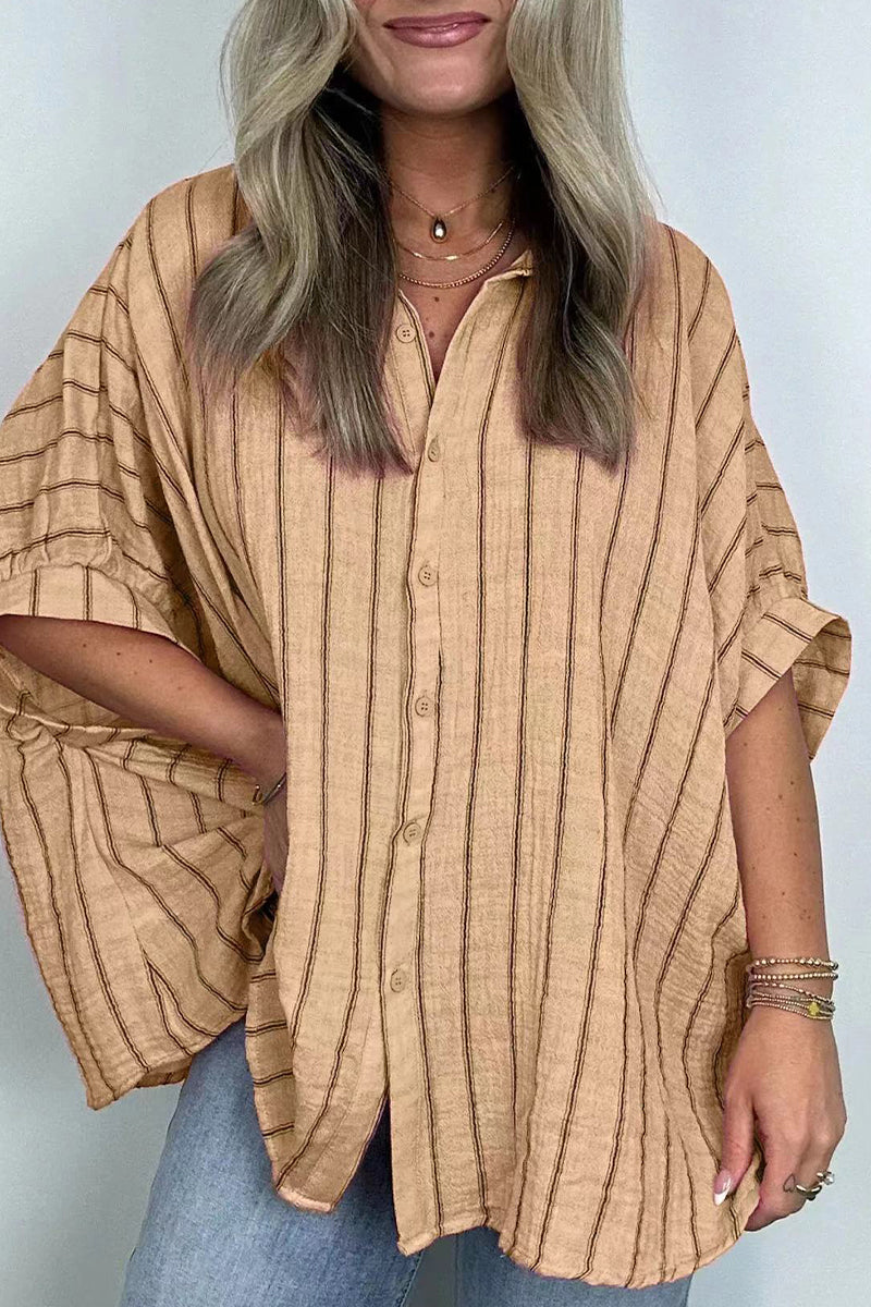 Daily Stripe Buttons Turndown Collar Blouses(8 Colors)