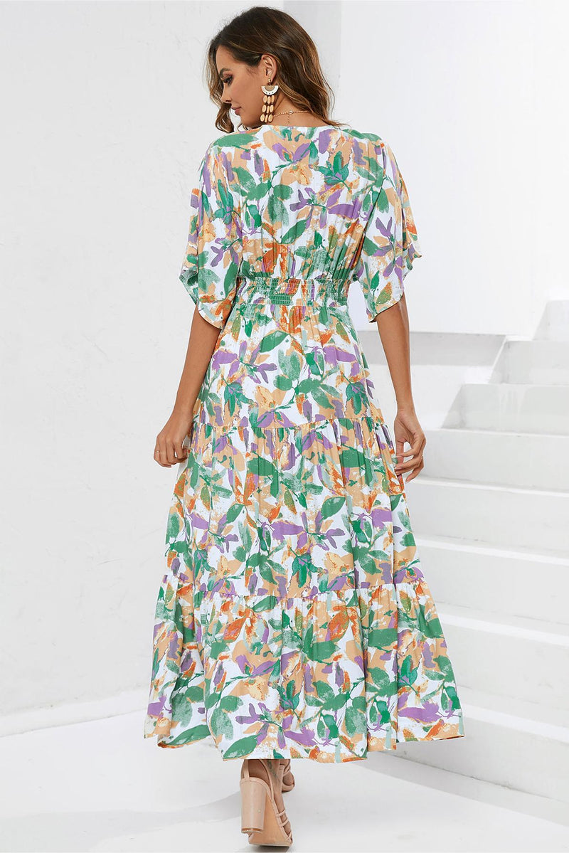 V-neck Short Sleeve Maxi Dress