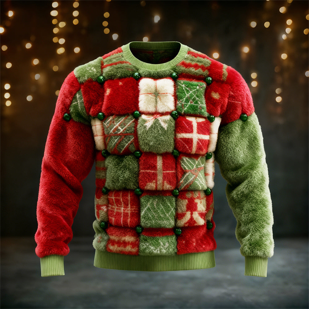 Comstylish Christmas Gift Patchwork Design Men's Flannel Sweatshirt