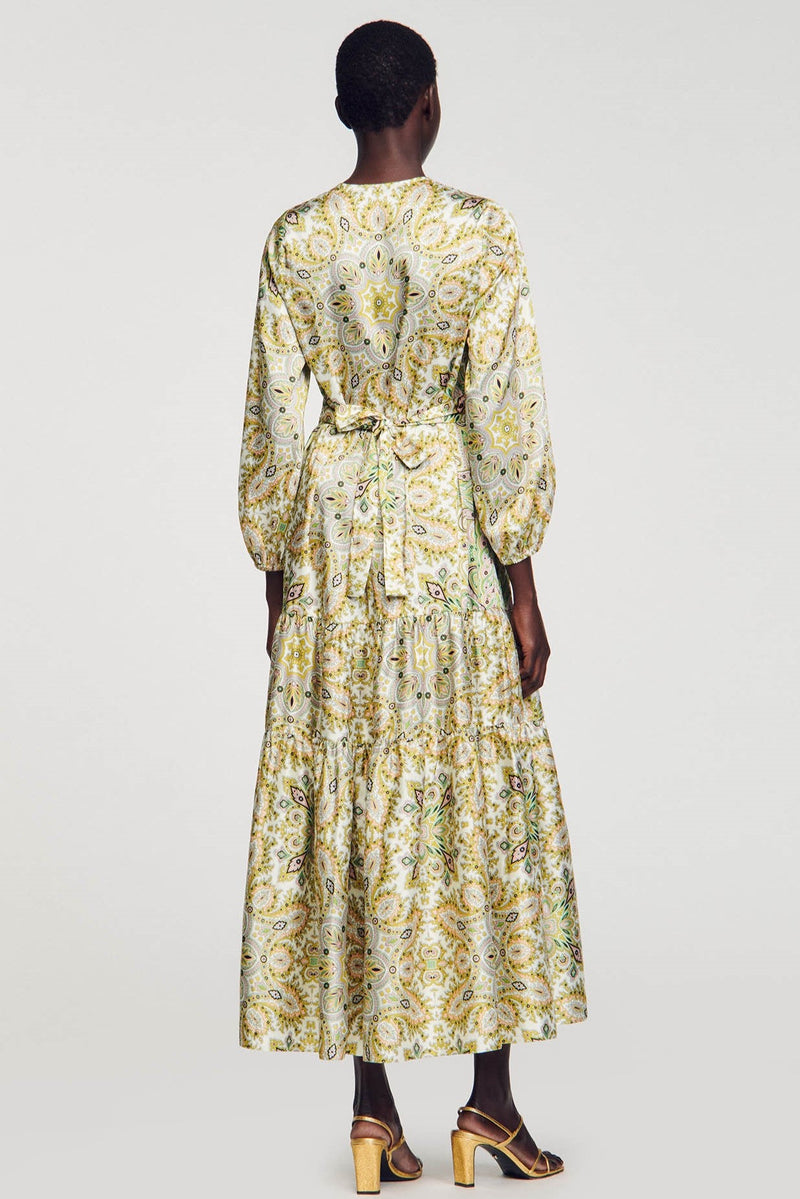 Paisley Mid Sleeve V-neck Midi Dress