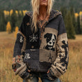 Halloween Dog Patchwork Stitched Cozy Knit Hoodie artswardrobe