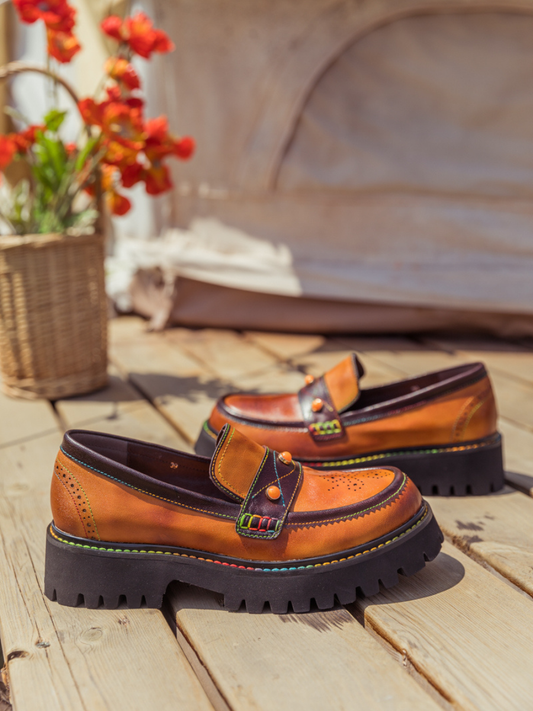 Soffia | Genuine Leather Harvest Orange Platform Loafer