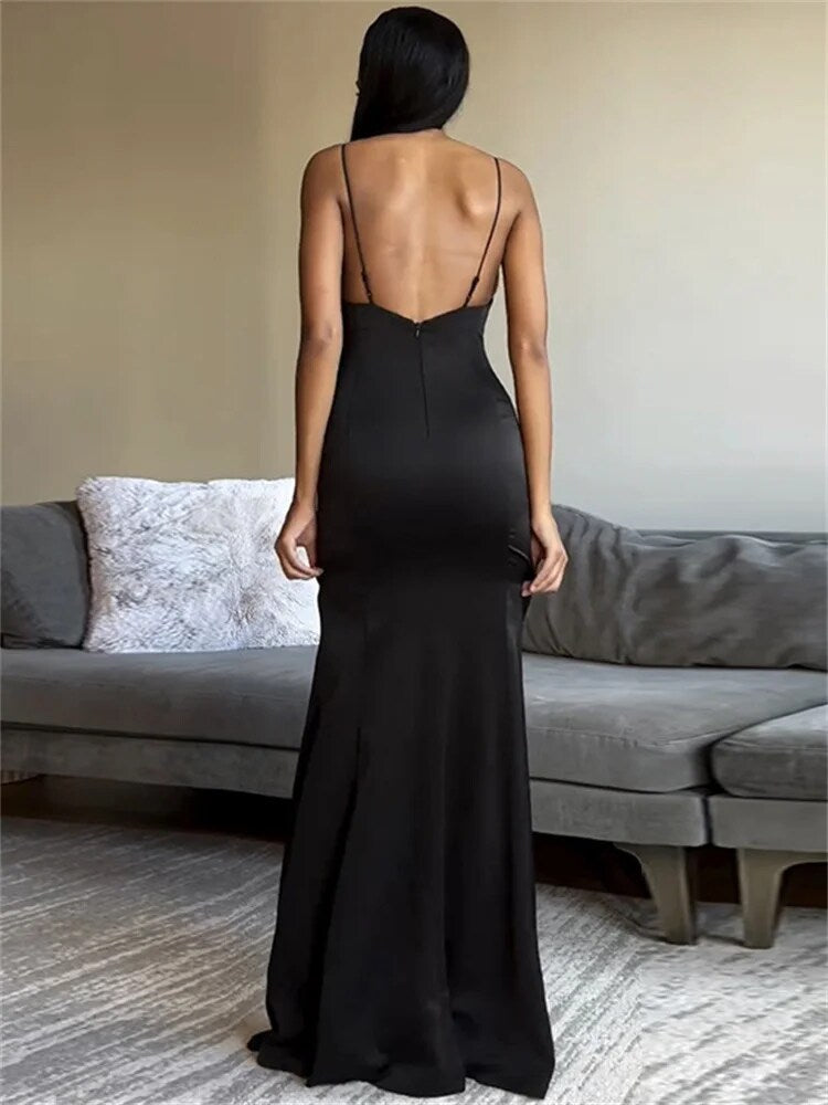 Tossy Tee Bow High Split Contrast Maxi Dress Female Slim Patchwork Holiday Beach Backless Party Dress Gown Dress