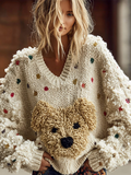 Lady Retro Cute Dog Plush Comfortable Knitted Sweater. artswardrobe