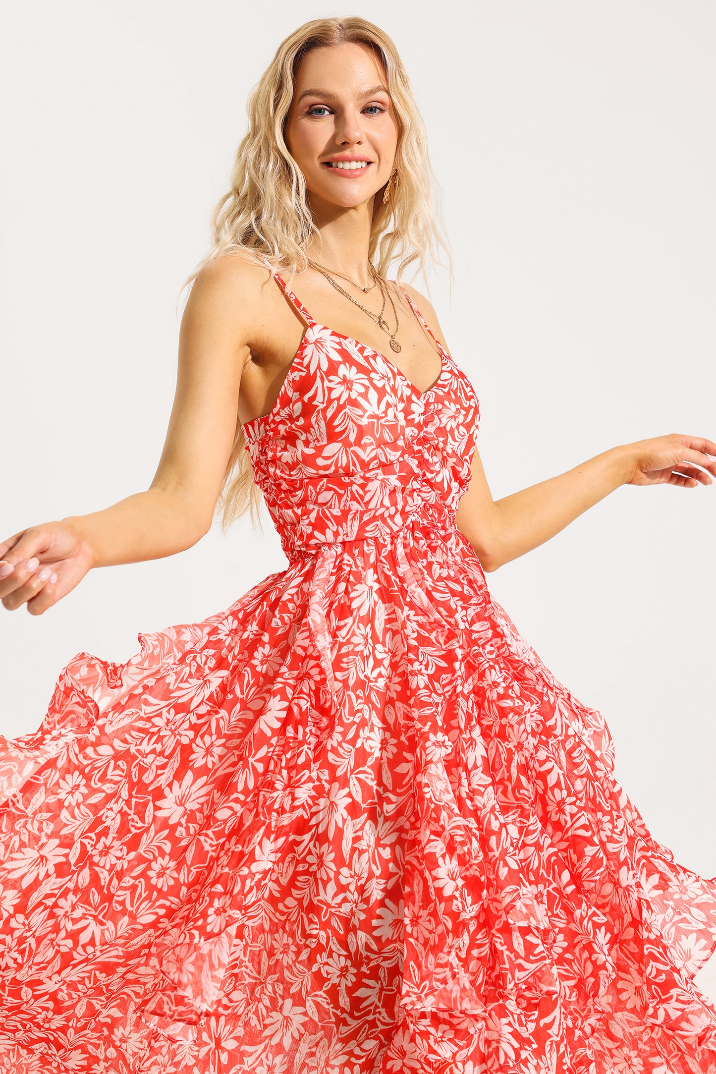 Ruched Ruffle Cami Maxi Dress