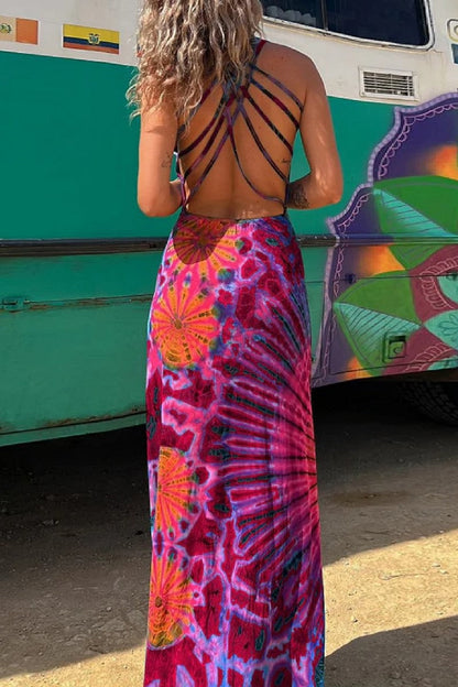 Print Backless U Neck Vest Dress Dresses(3 Colors)