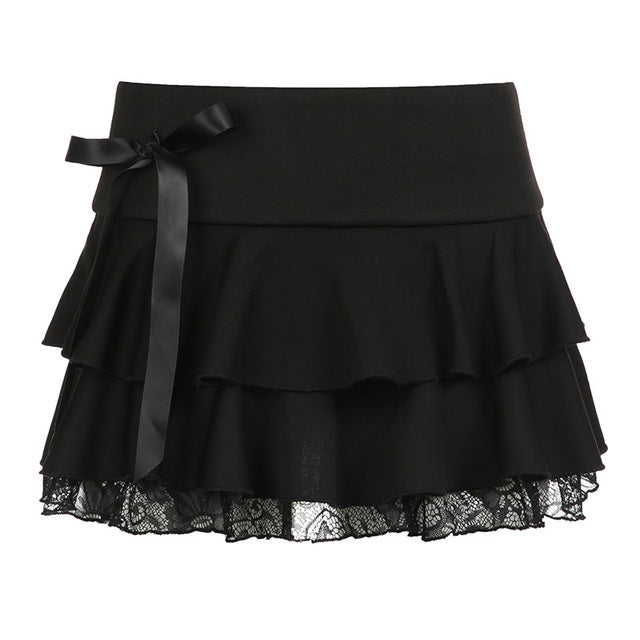 Taruxy Bow Splice Lace Skirts High Waist Slim Mini Skirt New Summer Street Y2k Bandage Skirt