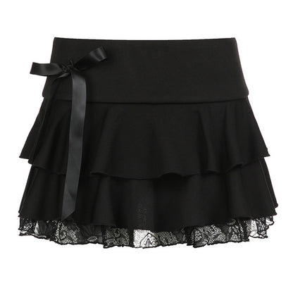 Taruxy Bow Splice Lace Skirts High Waist Slim Mini Skirt New Summer Street Y2k Bandage Skirt