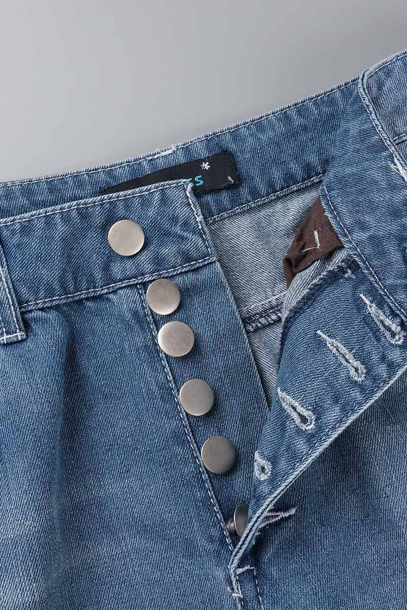 Street Ripped Buckle Low Waist Loose Denim Jeans(4 Colors)