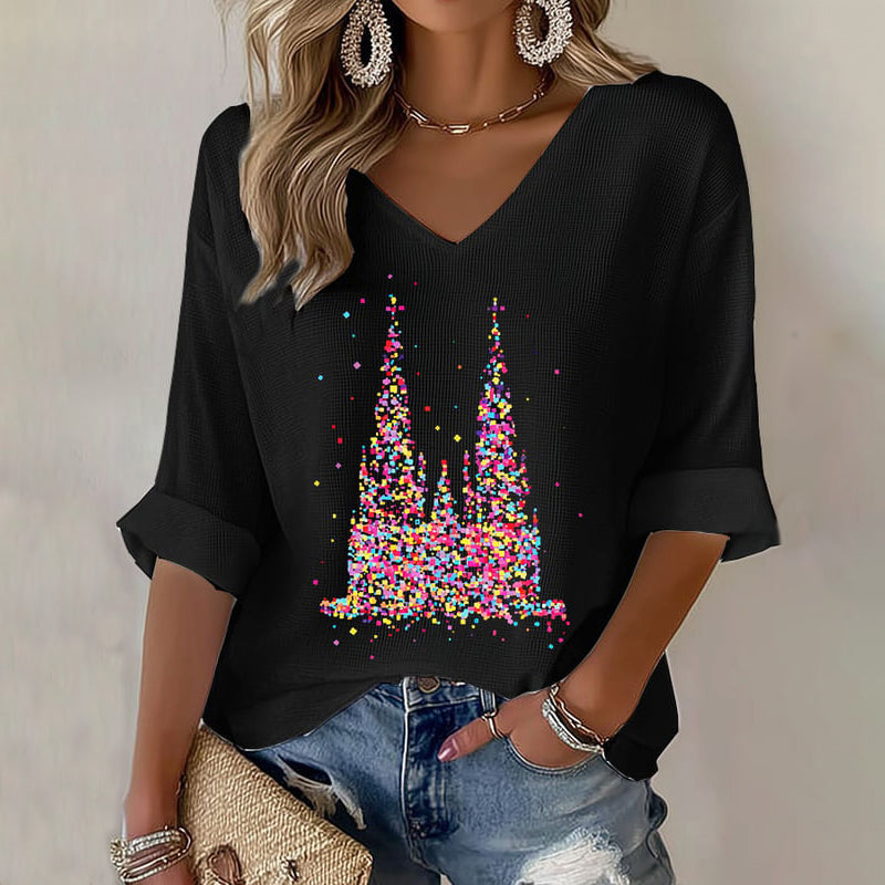 Comstylish Women's Cologne Carnival Pattern V-neck Sweatshirt