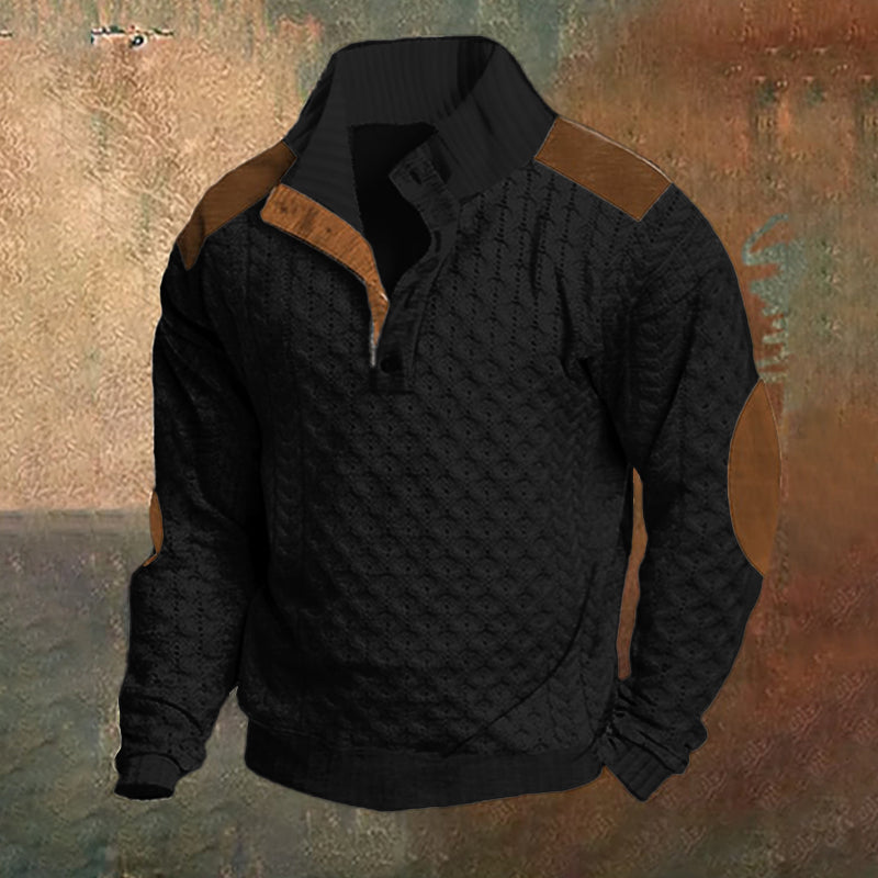 Men's Casual Color Block Knitted Jacquard Stand Collar Pullover Sweatshirt elevenforest