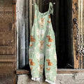 Fun Farm Chickens Graphics Linen Blend Casual Jumpsuit artswardrobe