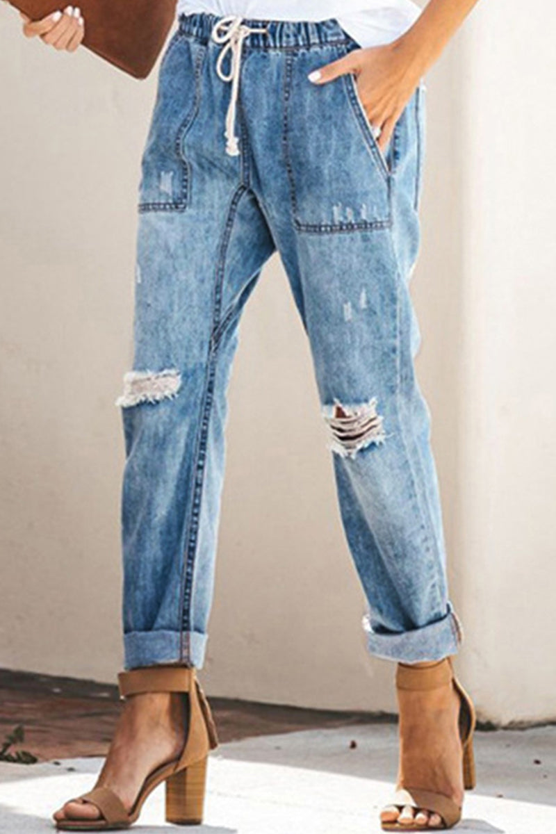 Street Ripped Frenulum Straight Denim Jeans(3 Colors)