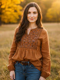 Women's Vintage Bohemian Embroidered Print Shirt artswardrobe