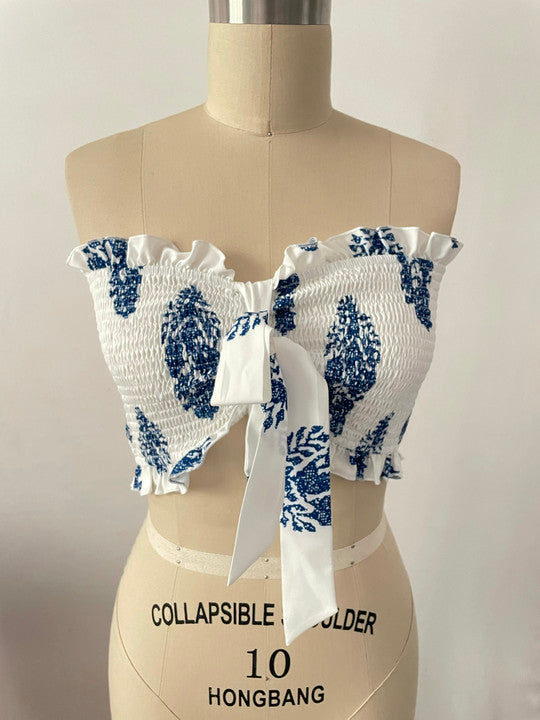 Clothing Two Piece Bow Tank Top Printed Wide Leg Pants Thin Pants